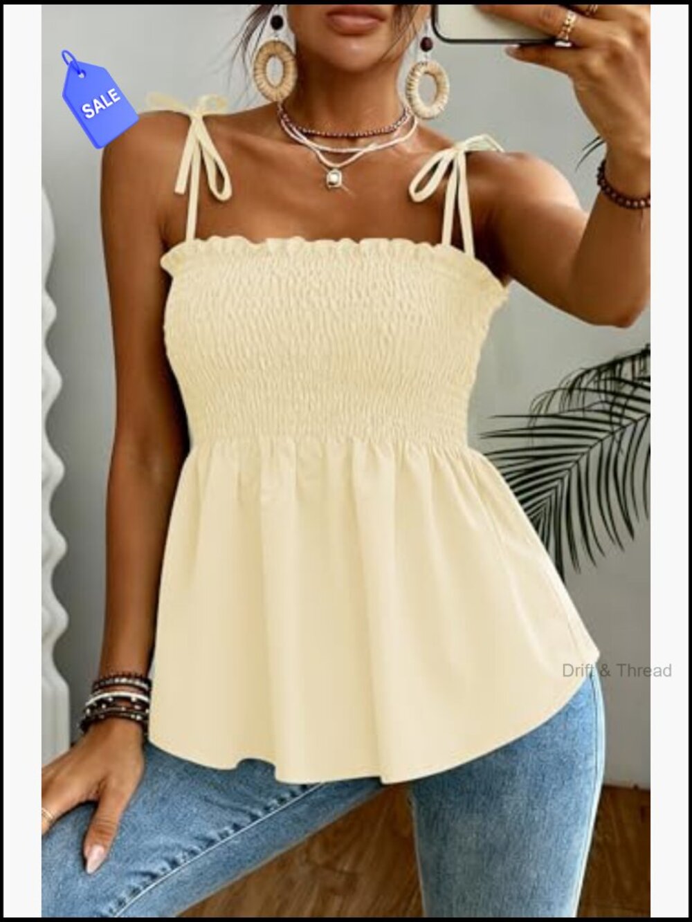 Women's Square Neck Peplum Cami Top Going Out Beach Shirt - Picture 5 of 7